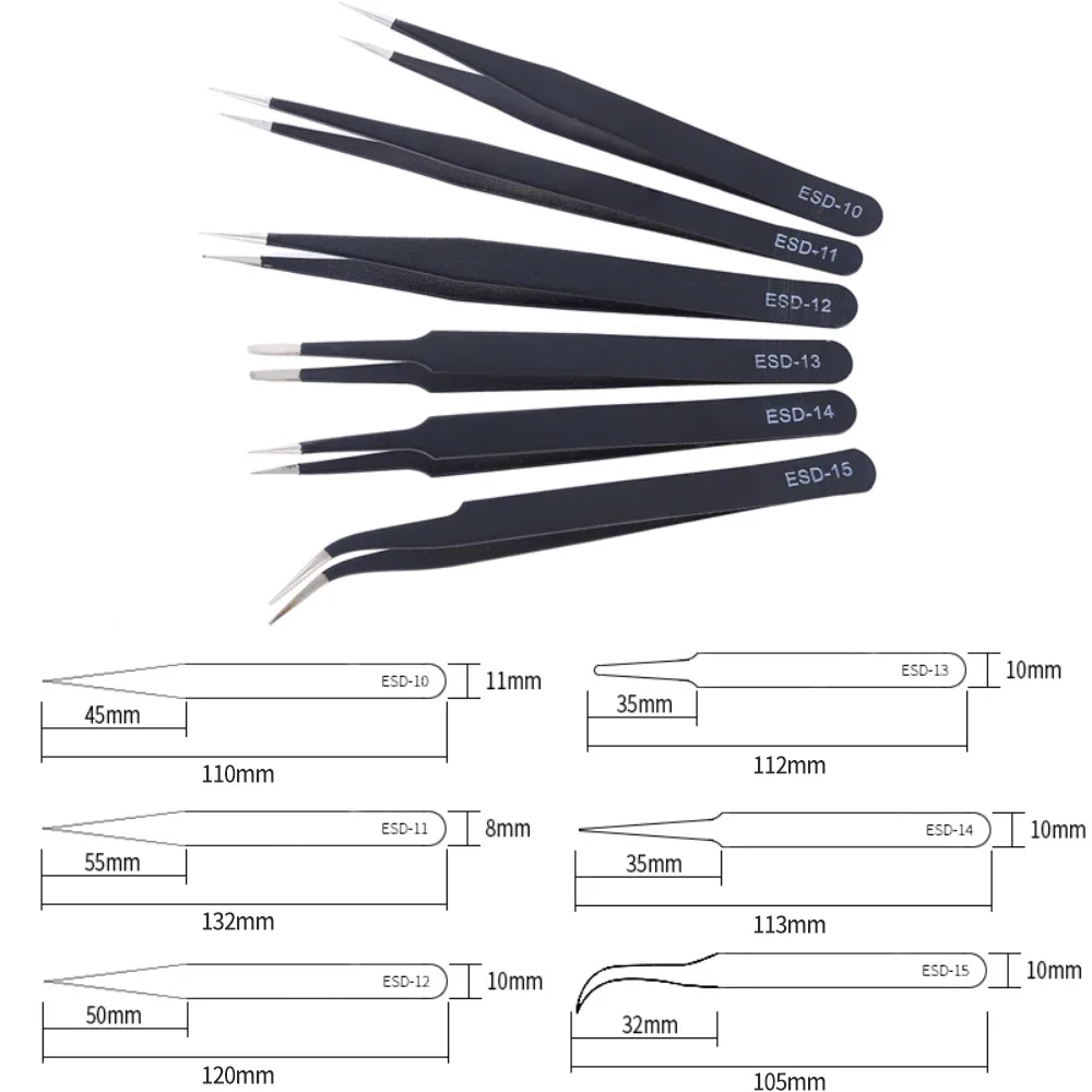 ESD 정전기 방지 정밀 트위저 세트, 스테인리스 스틸 - Electronics Repair Tools 리뷰 및 가격